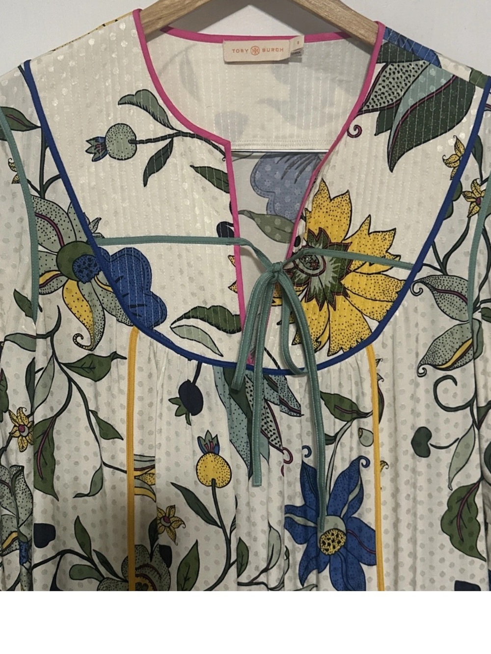 Tory Burch Jacquard Floral Tie-Neck Tunic Dress
